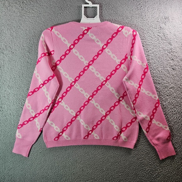 NWOT THML Sweater Women Small Chain Knit Pink‎ White - Picture 7 of 11